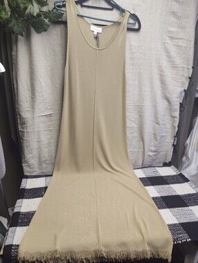 Sleeveless Fringe-Hem Maxi Dress in Light Khaki by Million Colors